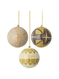 Kerstballen Mia, 3 stuks, Geel, beige, zwart, wit, Ø 7 x H 7 cm