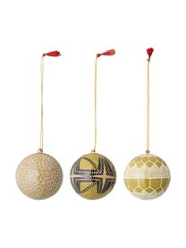 Kerstballen Mia, 3 stuks, Geel, beige, zwart, wit, Ø 7 x H 7 cm