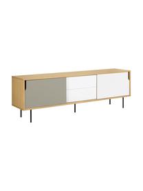 Sideboard Danny im Skandi Design, Oberfläche: Eichenechtholzfurnier, Korpus: Wabenkern Panel, Beine: Stahl, lackiert, Eiche, Weiss, Grau, 201 x 65 cm