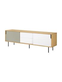 Credenza scandi Danny, Superficie: con finitura in legno di , Gambe: acciaio verniciato, Legno di quercia, bianco, grigio, Larg. 201 x Alt. 65 cm