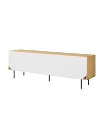 Sideboard Danny im Skandi Design, Oberfläche: Eichenechtholzfurnier, Korpus: Wabenkern Panel, Beine: Stahl, lackiert, Eiche, Weiß, Grau, 201 x 65 cm