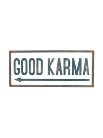 Wandschild Good karma, Metall, mit Motivfolie beklebt, Weiss, Blau, 31 x 13 cm