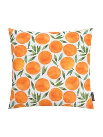 Kissenhülle Orange mit sommerlichem Motiv, Webart: Halbpanama, Orange, Weiß, Grün, 50 x 50 cm