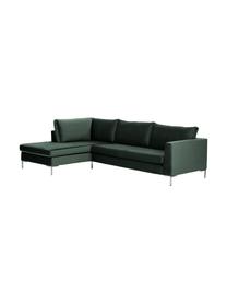 Sofa narożna z aksamitu Luna, Tapicerka: aksamit (100% poliester) , Stelaż: lite drewno bukowe, Nogi: metal galwanizowany, Ciemny zielony, S 280 x G 184 cm