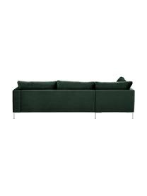 Samt-Ecksofa Luna, Bezug: Samt (Polyester) 80.000 S, Gestell: Massives Buchenholz, Samt Dunkelgrün, Silber, B 280 x T 184 cm