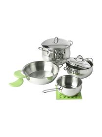 Set da cucina in acciaio inossidabile 9 pz, Acciaio inossidabile 18/10, silicone, Argento, verde, Ø 24 x Alt. 19 cm