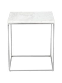 Marmor-Beistelltisch Alys, Tischplatte: Marmor, Gestell: Metall, pulverbeschichtet, Weiß, marmoriert, Silberfarben, B 45 x H 50 cm
