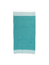 Telo fouta in cotone con frange Ibiza, 100% cotone
Qualità molto leggera, 200 g/m², Blu verde, bianco, Larg. 100 x Lung. 200 cm