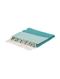 Ręcznik plażowy z frędzlami Ibiza, 100% bawełna,
Bardzo niska gramatura, 200 g/m², Niebieskozielony, biały, D 100 x S 200 cm
