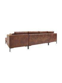 Sofa narożna XXL w stylu vintage Seattle, Tapicerka: 100% poliester, Stelaż: drewno naturalne, płyta w, Nogi: metal powlekany, Brązowy, S 312 x G 86 cm, prawostronna