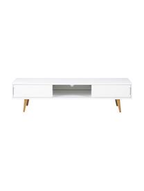 Mueble TV Cassie, Patas: madera de fresno maciza, , Estante: vidrio, Blanco, roble, An 180 x Al 46 cm