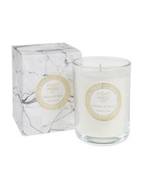 Bougie parfumée White Marble (mimosa et rose), Pot à bougie : transparent Cire : blanc