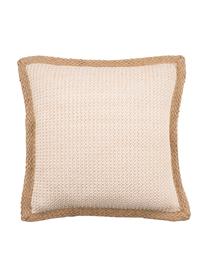 Kissenhülle Tally mit Jute-Keder, 50% Jute, 50% Baumwolle, Weiß, Beige, 45 x 45 cm