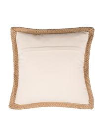 Kussenhoes Tally met juten bies, 50% jute, 50% katoen, Wit, beige, 45 x 45 cm