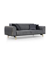 Sofa z aksamitu Daisy (3-osobowa), Tapicerka: 100% aksamit poliestrowy, Szary, czarny, odcienie mosiądzu, S 234 x G 97 cm