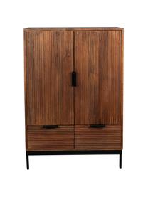 Highboard Saroo aus Mangoholz mit geriffelter Front, Gestell: Mangoholz, lackiert, Beine: Metall, beschichtet, Mangoholz, B 80 x H 115 cm