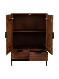 Highboard Saroo aus Mangoholz mit geriffelter Front, Gestell: Mangoholz, lackiert, Beine: Metall, beschichtet, Mangoholz, B 80 x H 115 cm