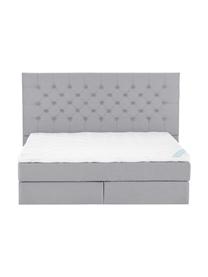 Premium boxspring bed Phoebe, Matras: 7-zones-pocketveringkern , Poten: massief gelakt beukenhout, Grijs, 160 x 200 cm