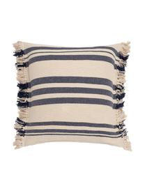 Housse de coussin 45x45 pur coton Juarez, Couleur crème, bleu foncé