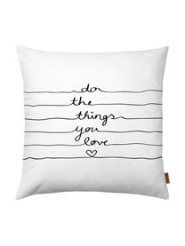 Kussenhoes Do The Things You Love met opschrift, Polyester, Wit, zwart, 50 x 50 cm