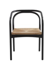 Silla con reposabrazos de abedul y mimbre Lidingo, Asiento: mimbre de cordón, Negro, beige, An 54 x F 56 cm