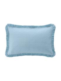 Federa arredo in cotone blu con frange decorative Lorel, 100% cotone, Blu, Larg. 30 x Lung. 50 cm