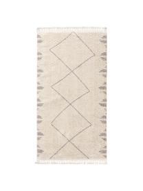 Tapis beige bohème à poils hauts Bosse, Beige clair, gris