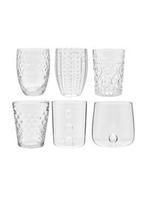 Mundgeblasene Wassergläser Melting Pot Calm mit unterschiedlichem Relief, 6er-Set, Glas, Transparent, Weiß, Ø 7-10 x H 9-11 cm, 270 bis 440 ml