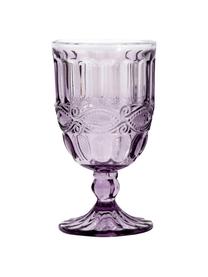 Copas de vino con relieve Solange, 6 uds., Vidrio, teñido, Transparente, lila, Ø 8 x Al 15 cm