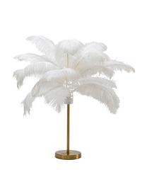 Lámpara de mesa Feather Palm, Pantalla: plumas de avestruz, Estructura: acero latón, Cable: plástico, Dorado, blanco, Ø 50 x Al 60 cm