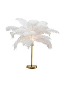 Lámpara de mesa Feather Palm, Pantalla: plumas de avestruz, Estructura: acero latón, Cable: plástico, Dorado, blanco, Ø 50 x Al 60 cm