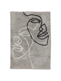 Tapis moderne en coton One Line Visage, Gris, noir, blanc