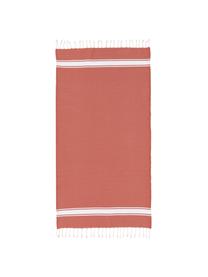 Fouta s proužky a třásněmi St Tropez, 100 % bavlna, Korálově červená, bílá, Š 100 cm, D 200 cm