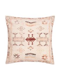 Kussenhoes Tanger met ethnopatroon in beige/rood, 100% katoen, Beige, roodtinten, 45 x 45 cm