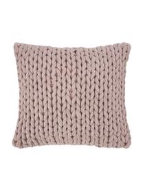 Housse de coussin grosse maille Chunky Adyna, 100 % polyacrylique, Vieux rose, larg. 45 x long. 45 cm