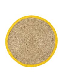 Runde Seegras-Tischsets Boho mit gelbem Rand, 2 Stück, Seegras, Beige, Gelb, Ø 35 cm