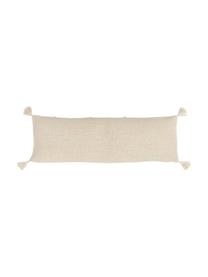 Housse de coussin rectangulaire avec pompons Adara, 100 % coton, Couleur crème, larg. 35 x long. 110 cm