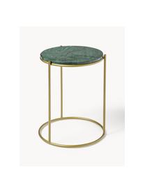 Ronde marmeren bijzettafel Ella, Tafelblad: marmer, Frame: gepoedercoat metaal, Groen, gemarmerd, goudkleurig, Ø 40 x H 50 cm