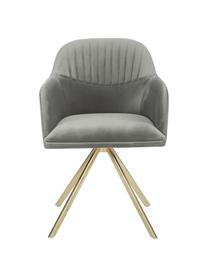 Sedia con braccioli girevole in velluto Lola, Rivestimento: velluto di poliestere Con, Gambe: metallo zincato, Velluto grigio pietra, dorato, Larg. 53 x Prof. 55 cm