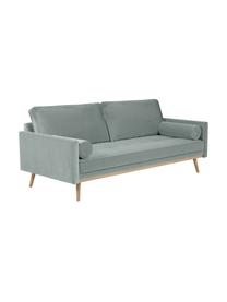 Samt-Sofa Saint (3-Sitzer) in Salbeifarben mit Eichenholz-Füssen, Bezug: Samt (Polyester) Der hoch, Gestell: Massives Eichenholz, Span, Samt Salbeifarben, B 210 x T 93 cm