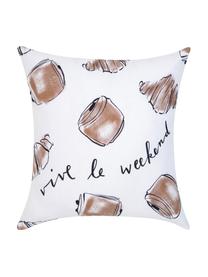 Design kussenhoes Croissant van Kera Till, 100% katoen, Wit, bruin, B 40 x L 40 cm