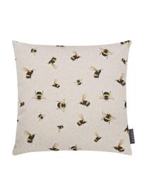 Housse de coussin réversible imprimé abeilles Biene, 85 % coton, 15 % lin, Beige, jaune, noir, larg. 40 x long. 40 cm