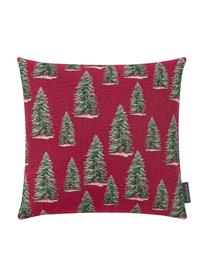 Kussenhoes Pinetree in rood/groen, Weeftechniek: jacquard, Rood, groen, beige, 40 x 40 cm