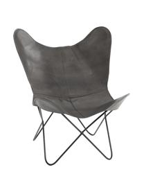 Sillón de cuero Butterfly, Tapizado: cuero, Estructura: metal pintado, Gris, An 56 x F 84 cm