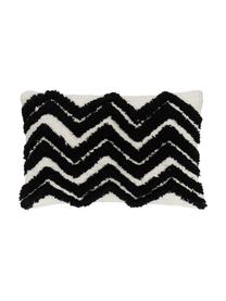 Federa arredo boho con motivo a zigzag  Akesha, 100% cotone, Ecru, nero, Larg. 30 x Lung. 50 cm