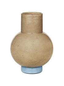 Mondgeblazen vaas Mari in beige/blauw, Mondgeblazen glas, Beige, blauw, 14 x 2 cm