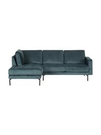 Sofa narożna z aksamitu Gabriela, Tapicerka: aksamit poliestrowy Należ, Nogi: metal lakierowany, Zielony, S 230 x G 148 cm