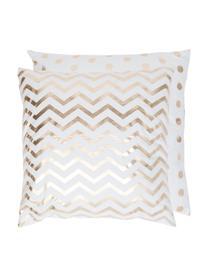 Housse de coussin réversible avec surimpression dorée Chevron, Blanc, couleur dorée