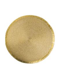 Ronde kunststoffen placemats Linda in goudkleur met franjes, 6 stuks, Kunststof, Goudkleurig, Ø 38 cm