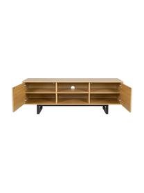 Tv-meubel Camden met deuren en eikenhoutfineer, Poten: berkenhout, gelakt, Eikenhout, zwart, B 150 x H 50 cm